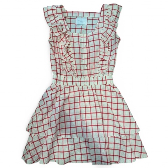 The Shirt by Rochelle Behrens - Red & White Checked Dress Ruffle Sleeve Small - Picture 2 of 11